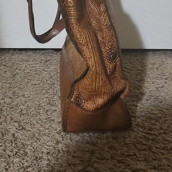 Patricia Nash Brown and Tan Stitched Ouine and Squares with Circles in them - Picture 10 of 15